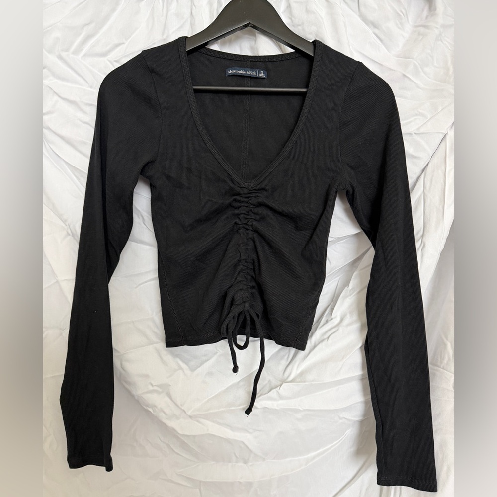 Abercrombie & Fitch Black Ruched Tie Long Sleeve Top